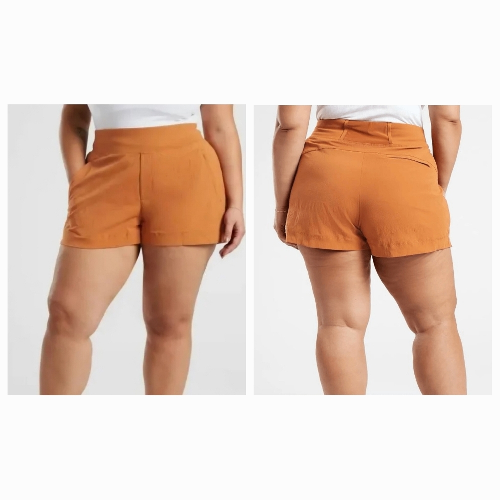Athleta Trekkie North Shorts Orange Women’s Size 24 High Rise Ripstop NWT
